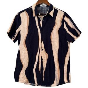 Vatpave Navy Casual Groovy Short Sleeve Button Down Shirt